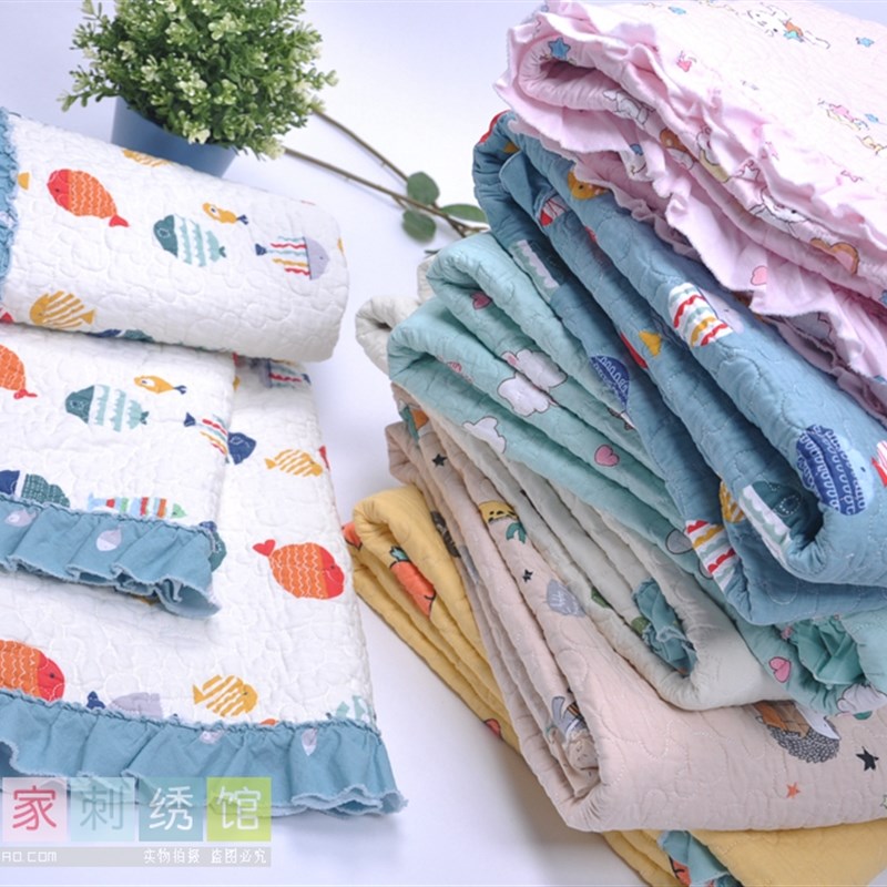 韩国纯棉水洗绗缝菲边儿童卡通夏被幼儿园午睡薄被床垫床盖爬爬垫