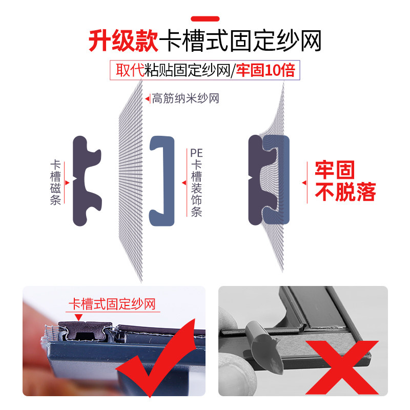 窗户磁铁磁性纱窗自粘型家用自装纱窗网可拆卸简易隐形磁条纱窗网