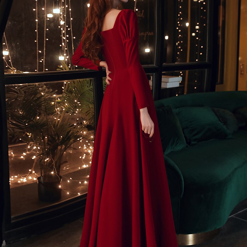 红色回门连衣裙伴娘服2021年新款秋冬季礼服裙子平时可穿气质聚会