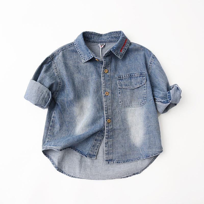 软软小衬衣 儿童纯棉牛仔衬衣 男童女童长袖外套百搭衬衫 上衣