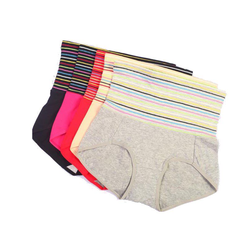 秋冬护腰暖胃竹炭内档条纹女士纯棉产后束腹裤全棉中高腰提臀内裤