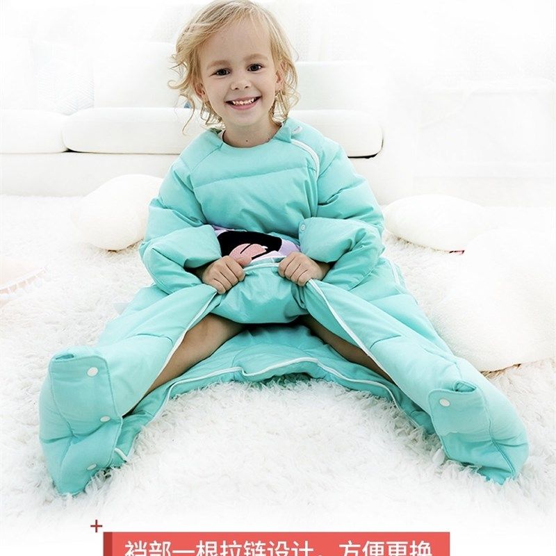 米汤妈咪宝宝羽绒睡袋1-5岁冬季加厚卡通保暖小童中童分腿防踢被