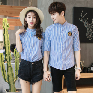 服务员工作服条纹中袖衬衫男女酒店KTV餐饮西餐厅咖啡馆奶茶服装