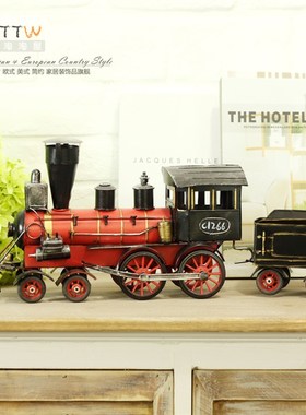 老掉牙做旧铁皮风格 英式拉煤蒸汽小火车 家居饰品摆件 怀旧摆设
