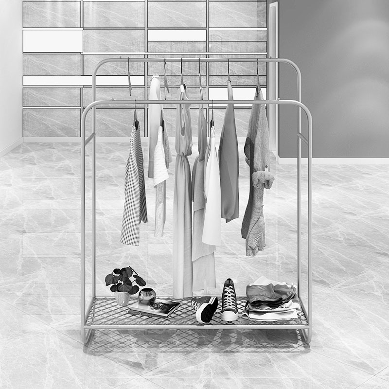 服装店中岛服装展示架双排挂衣架陈列架店铺中间货架北欧风银色新