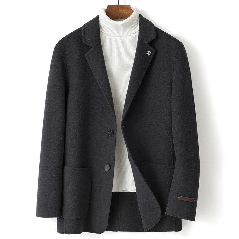 新款双面呢大衣男小西服秋冬短款修身商务时尚羊毛呢子西装领外套