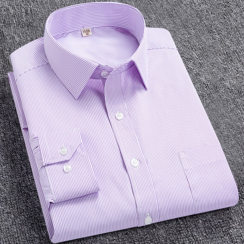 加肥加大码中年男士长袖衬衫中老年人爸爸装春秋薄款条纹宽松衬衣