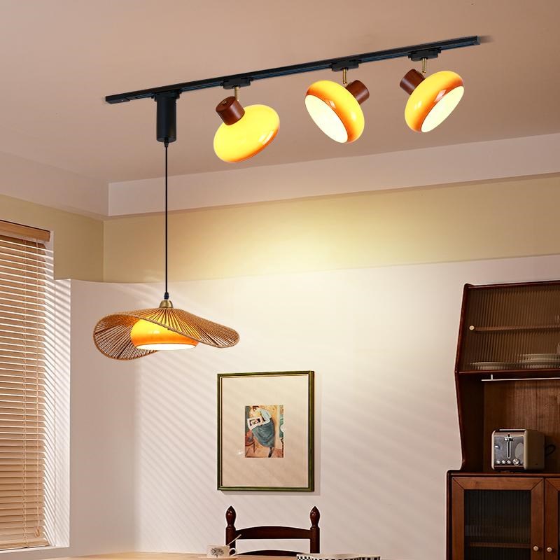 中古风新款可移位轨道射灯侘寂风复古餐厅吧台岛台服装店民宿吊灯