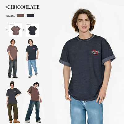 ：CHOCOOLATE格纹袖口小马刺绣短袖T恤CCLTEXKL65150