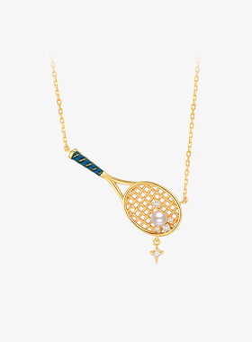 纯银淡水珍珠网球拍吊坠项链原创