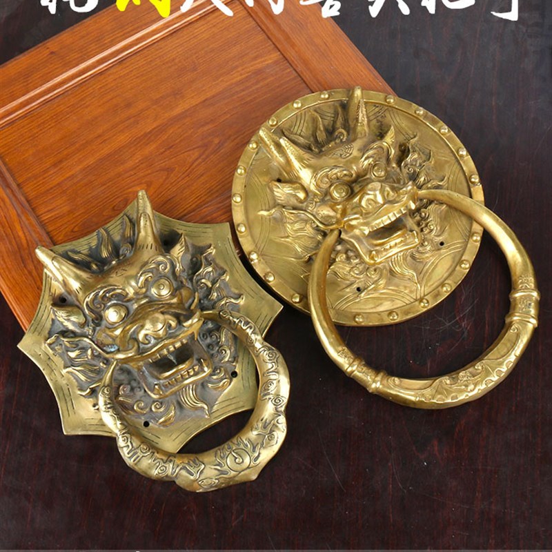 中式仿古龙头门环铜拉手实木门大门把手古典建筑庭院木门兽头拉环