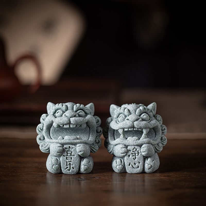 创意小狮子招财茶宠摆件可爱风狮爷笔搁笔架镇纸茶桌书房装饰礼品