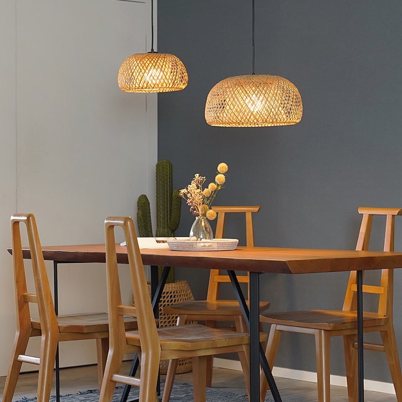 中式竹艺竹编轨道吊灯田园餐厅饭店火锅店民宿卧室阳台吊灯具