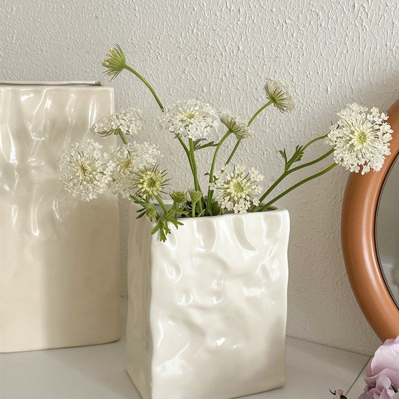 瓶客厅插陶瓷级感鲜干白色玫瑰现代纸袋奶油风,家居饰品,花瓶,淘宝优惠券,粉丝福利购,淘宝优惠卷
