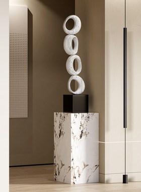 现代金属镂空连环圆圈艺术雕塑几何落地家居饰品酒店大堂