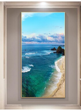 玄关画海景装饰画进门墙晶瓷画走廊过道自然美景竖壁画挂画