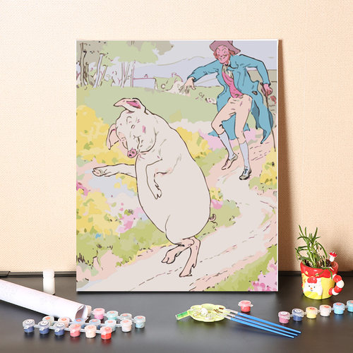 数字油画di填充爱小猪动物儿童解闷手工减压填色丙烯油彩画画