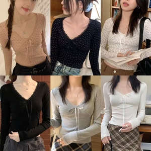 DW2 美式纯欲辣妹长袖T恤带胸垫性感女秋季洋气上衣修身内搭打底