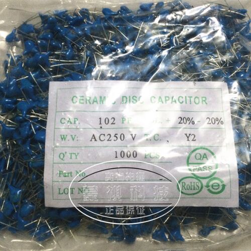 AC250V102PF X1Y2安规电容 交流电容 脚距P=7.5MM 1000只/包