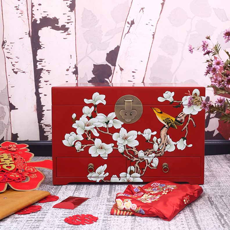 实木儿妆复古女大容量中国风收纳箱衣嫁推箱结婚陪嫁箱漆光中式器
