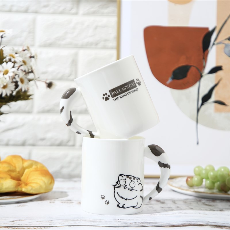 卡通兔狲雪豹大尾巴骨瓷大容量礼品马克杯