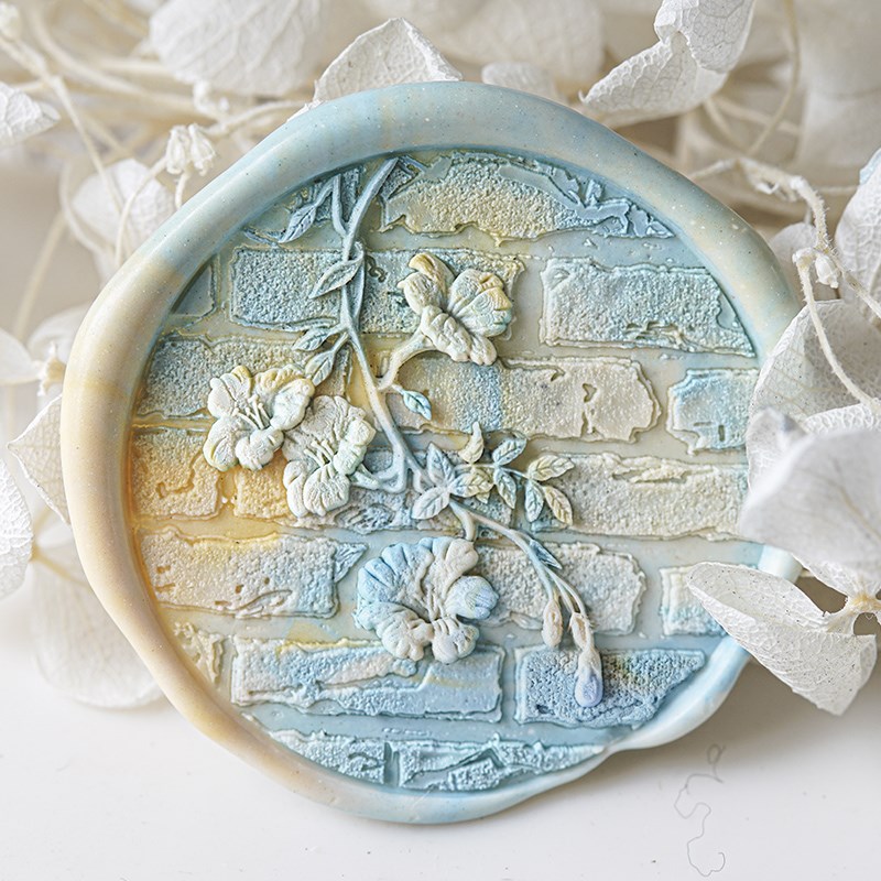 墨下【凌霄花】花草激光浮雕火漆印章章头 蜡粒手柄套装礼盒封口