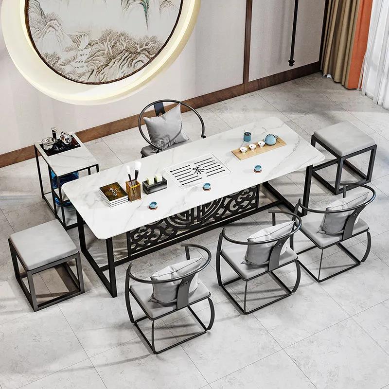 轻奢茶桌椅组合套装家用客厅功夫茶几办公室商务岩板茶台桌椅中式