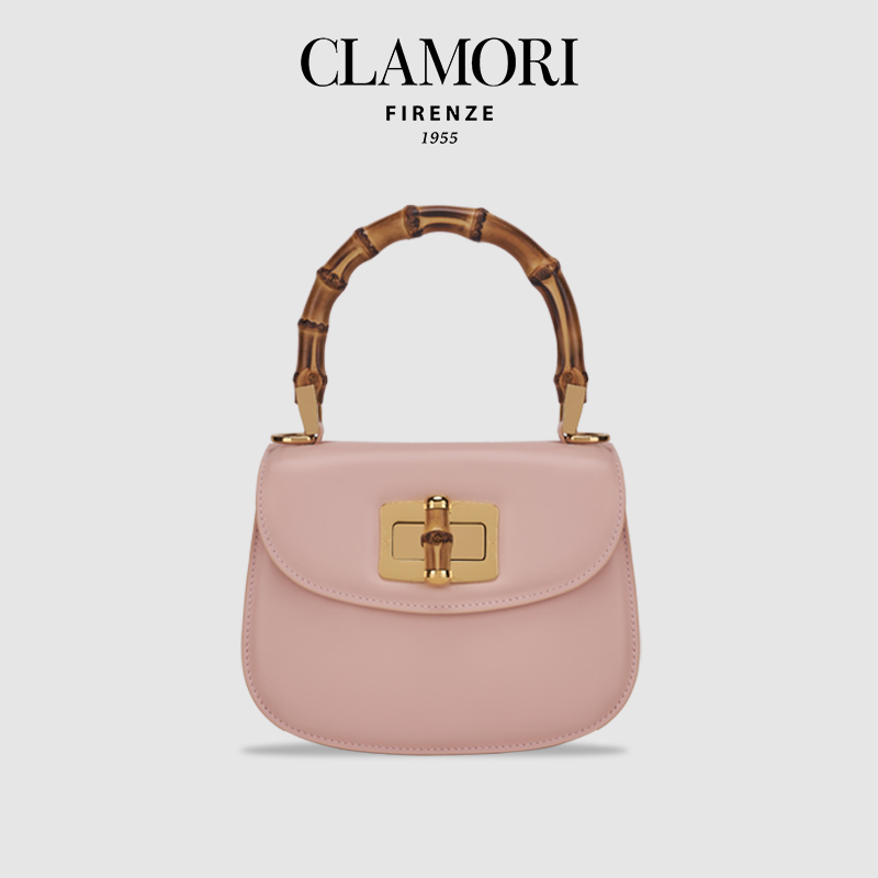 CLAMORI意大利马鞍包佛罗伦萨老奶奶小牛皮复古竹节包活力粉新款
