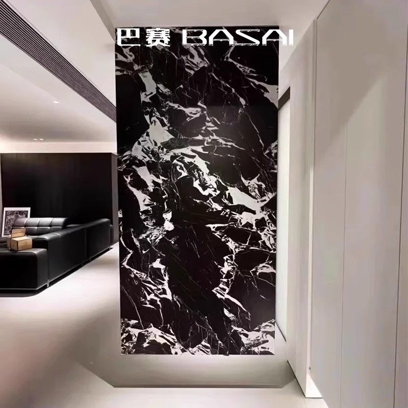 拿破仑黑大理石3D立体墙纸意式轻奢高级感2025新款电视背景墙壁布