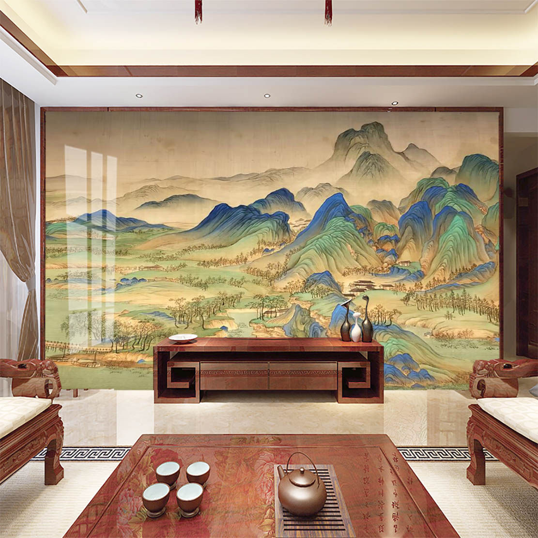 千里江山高端电视背景金刚板墙板