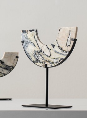 新大理石半月几何家装茶楼酒店客厅别墅软装工艺品