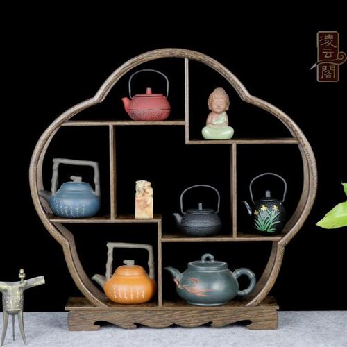 鸡翅木博古架小实木多宝格奇石玉器古玩紫砂茶壶展示架