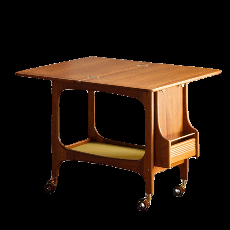 萨得船长实木茶几多功能边几客厅家用小户型柚木推车折叠桌面