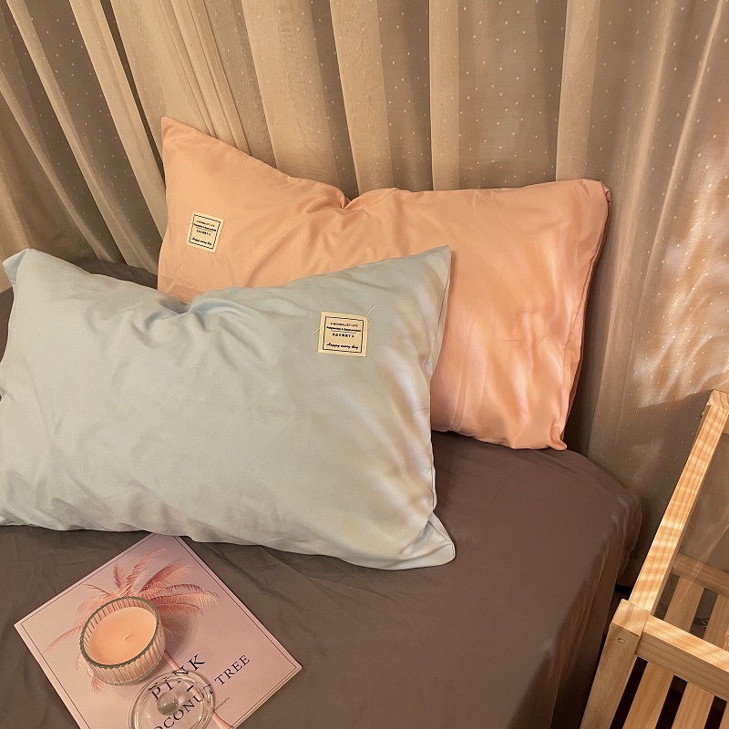 韩式纯色少女心水洗棉枕套一对装 小清新浅蓝色48*74cm双人枕头套