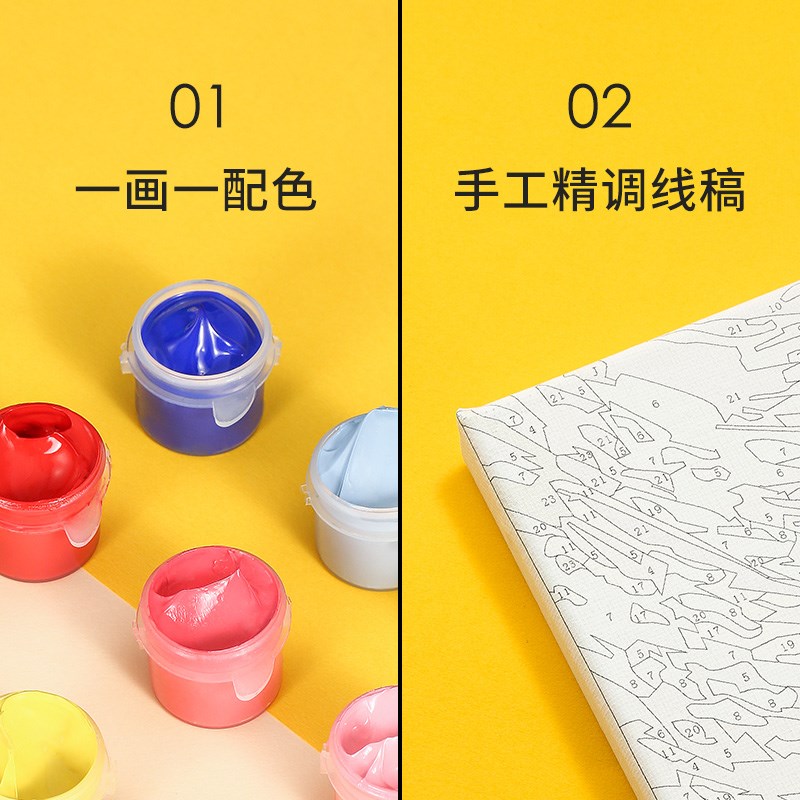 自油自画 数字油画diy手绘手工填充填色减压花卉油彩画玫瑰与百合