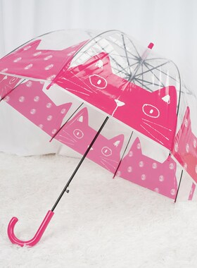 拱形复古伞女小猫咪印蘑菇伞弯长伞半自动直杆雨伞学生
