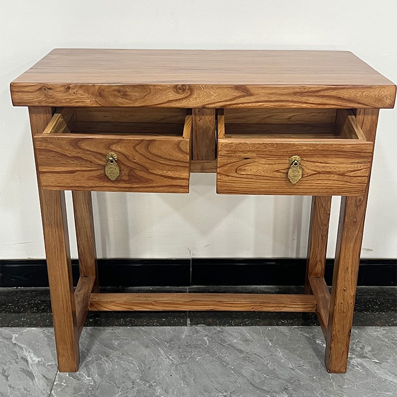 书桌实木老榆木桌子带抽屉老式儿童学习桌45cm宽电脑桌家用办公桌