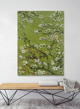 纯手绘油画梵高杏玄关装饰画抽象立体卉肌理画客厅绿色系挂画