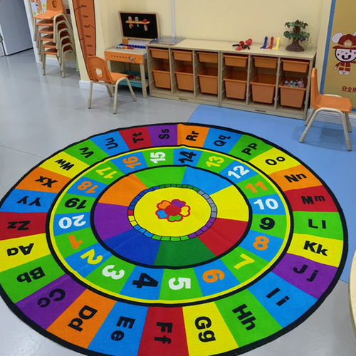 幼儿园早教中心学习数字字母圆形地毯家庭用儿童房地垫卡通爬行垫