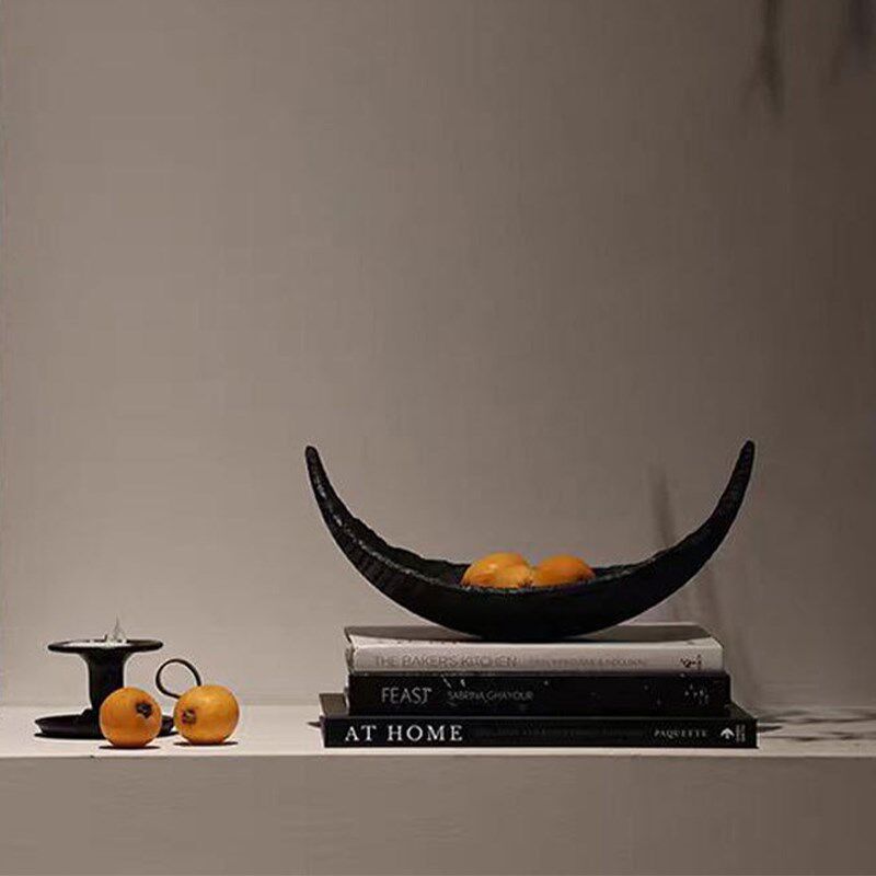 侘寂风木质黑色托盘茶室博古架软装民宿客厅高级感果盘装饰品