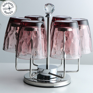 6只杯架 意大利进口家用耐热杯子果汁啤酒杯水杯彩色创意水杯套装