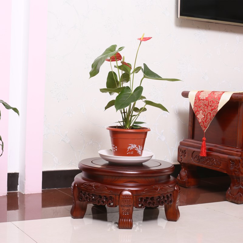 陶瓷鱼缸架子实木矮花墩老榆木盆景圆形花凳空调底座古董奇石架