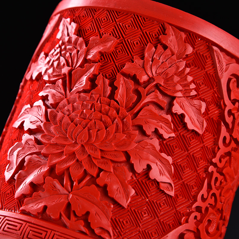 扬州漆器厂脱胎剔红雕漆大笔筒办公用品桌面创意摆件复古礼品