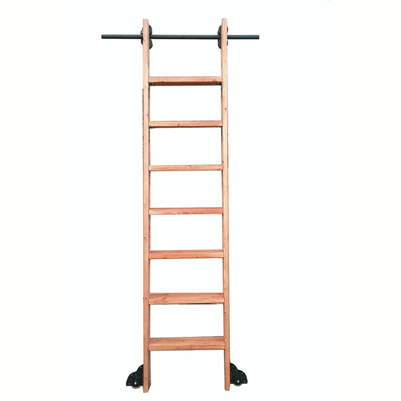 黑色书架滑道梯子书柜图书馆轨道实木登高loft平台移活动阁楼楼梯