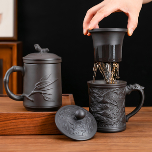 紫砂办公杯茶水过滤泡茶杯家用茶道主人杯个人喝水杯子带盖公议杯