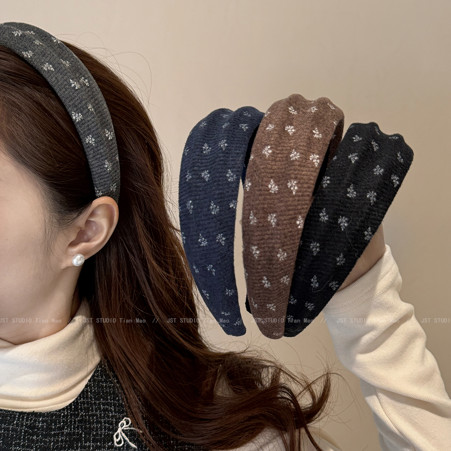 复古气质碎花宽边发箍女2025新款