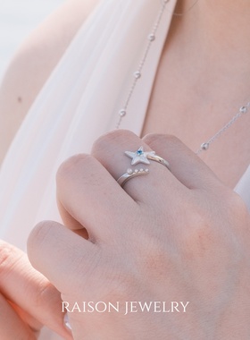 Raison星梦浪痕海星蓝珍珠戒指原创时尚海边度假风气质优雅开口戒