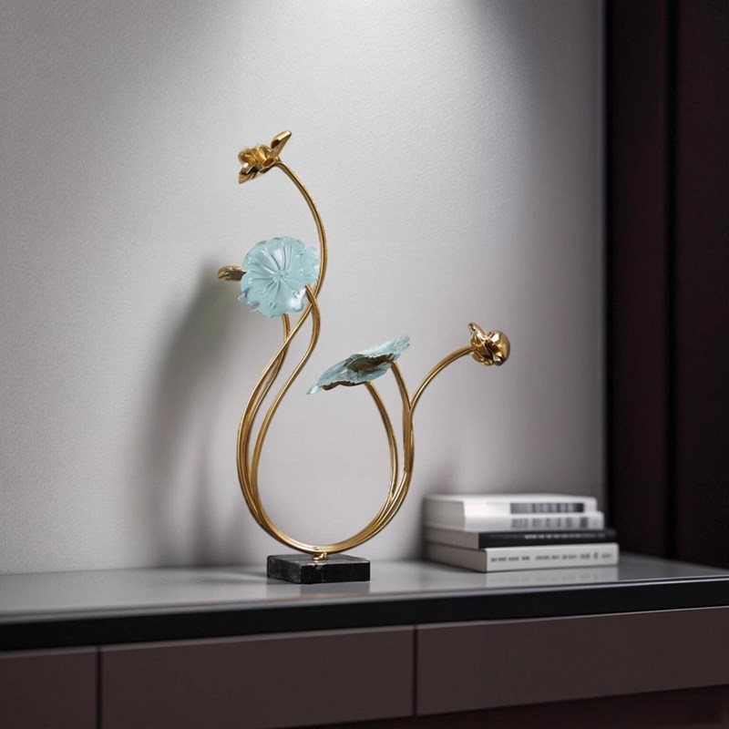 中式出水芙蓉荷花高档铁艺莲花艺术品家居客厅玄关柜民宿软装