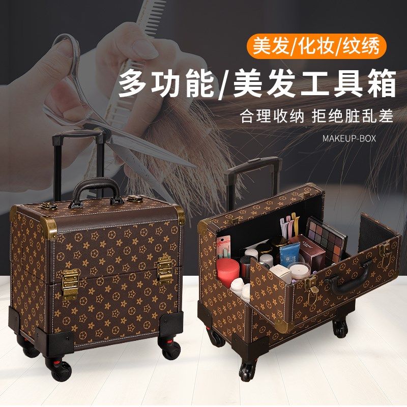 美发工具箱拉杆美发工箱发型师理发油头新款复古多功能大容量图片
