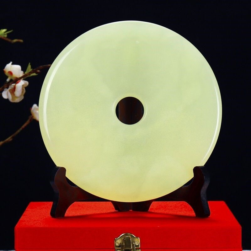 玉石平安扣家居客厅酒柜玄关和氏璧摆饰装饰雕刻玉壁摆设